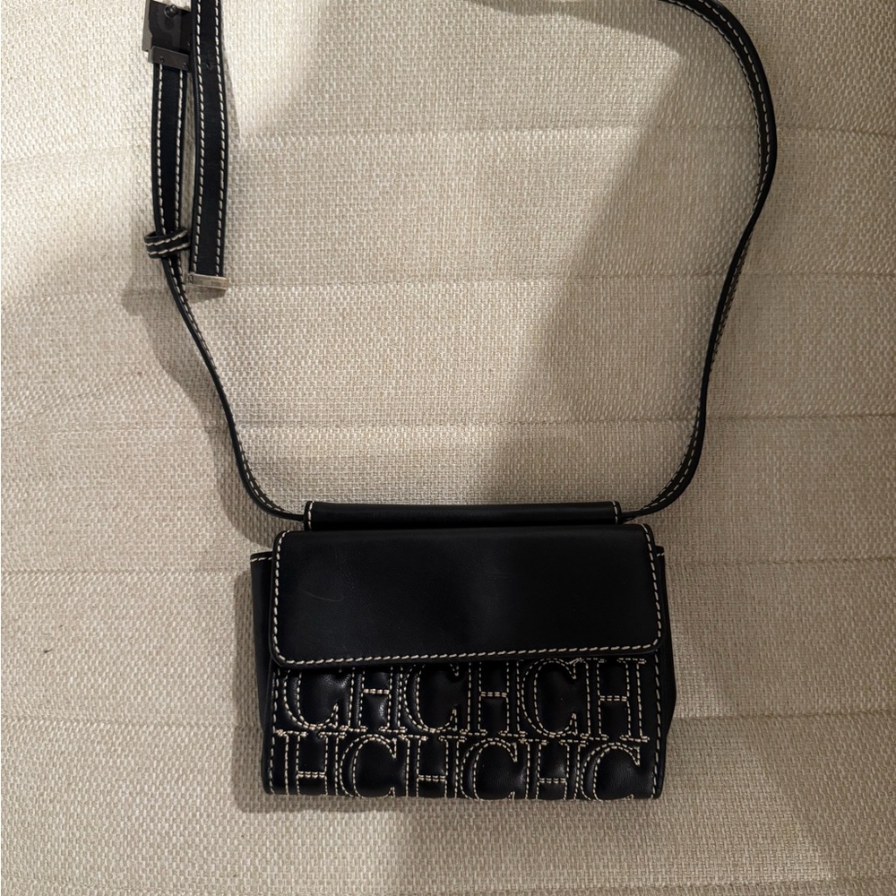 Carolina Herrera Black Crossbody Bag with Adjustable Strap and Monogram Design